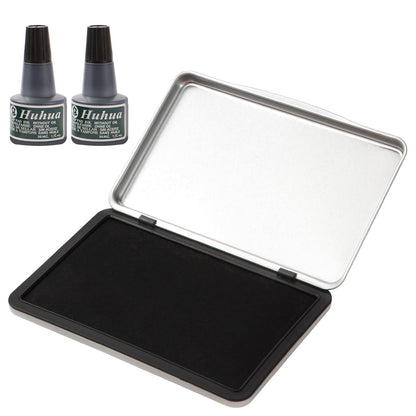 Melispapa Large Black Stamp Ink Pad Set - 1 Black Stamp Pad & 2 Black Ink-Refills (2 oz), 6.2" x 3.9" Large Ink Pad for Rubber Stamps, Non-Toxic, Washable, Waterproof & Permanent