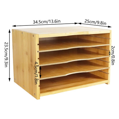 WKWKER File Organizer with 3 Adjustable Shelves Bamboo Document Letter Tray Paper File Sorter for Desktop Office Home Study Workstation Desk Storage Rack (Natural)