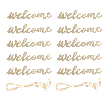 Amosfun 10pcs Welcome Wood Cutout Letters for Sign Wooden Unfinished Welcome Door Signs Decorative Wood Hanging with 10pcs Lanyard for Front Door Rustic Home Gallery Wall Decor