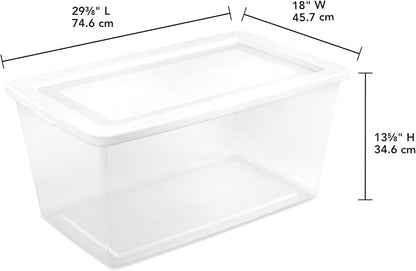 Sterilite 16 Pack Storage Box, 90 Quart Stackable Tote, Clear Plastic Container with Secure Snapping Lids for Home and Office Organization, White