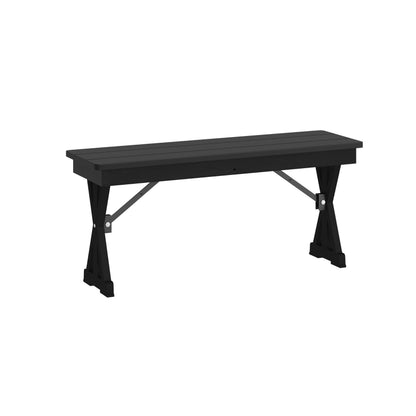 Flash Furniture Hercules Commercial Farmhouse Folding Bench, Antique Solid Pine Entryway Bench, Foldable Locking X-Legs, 40" x 12", Black Wash