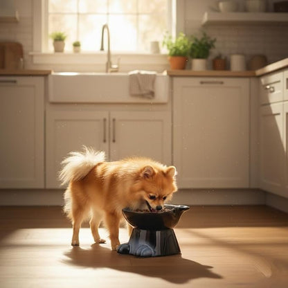 Nihow Elevated Ceramic Dog Bowls: 6.5 Inch Raised Dog Bowl for Food & Water | Food Safe Bowl for Medium/Small Size Dogs - Gray Puppy Bowls for Protecting Pet's Spine(1 PC)