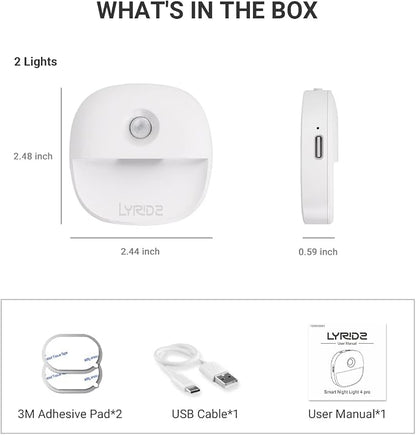 Lyridz Rechargeable Battery Night Light with Motion Sensor, Dimmable Amber Nightlights for Bathroom, Bedroom, Hallway, Stairs, Pet House, 3 Pack