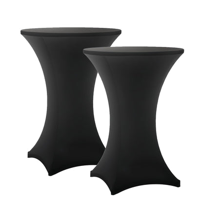 Lemict Cocktail Table Covers - 2 Pack 32x43 Inch Table Cloth - Black Fitted Stretch Spandex Round High Top Tablecloth for Party, Bar, Birthday, Pub, Banquet