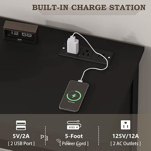 Double Tilt Out Trash Can Cabinet with Charging Station, Negative Ion Odor Control, Hidden Dual 10-Gallon Recycling Cabinet, Dog Proof Garbage Can for Kitchen, Laundry, Dining Room,Black