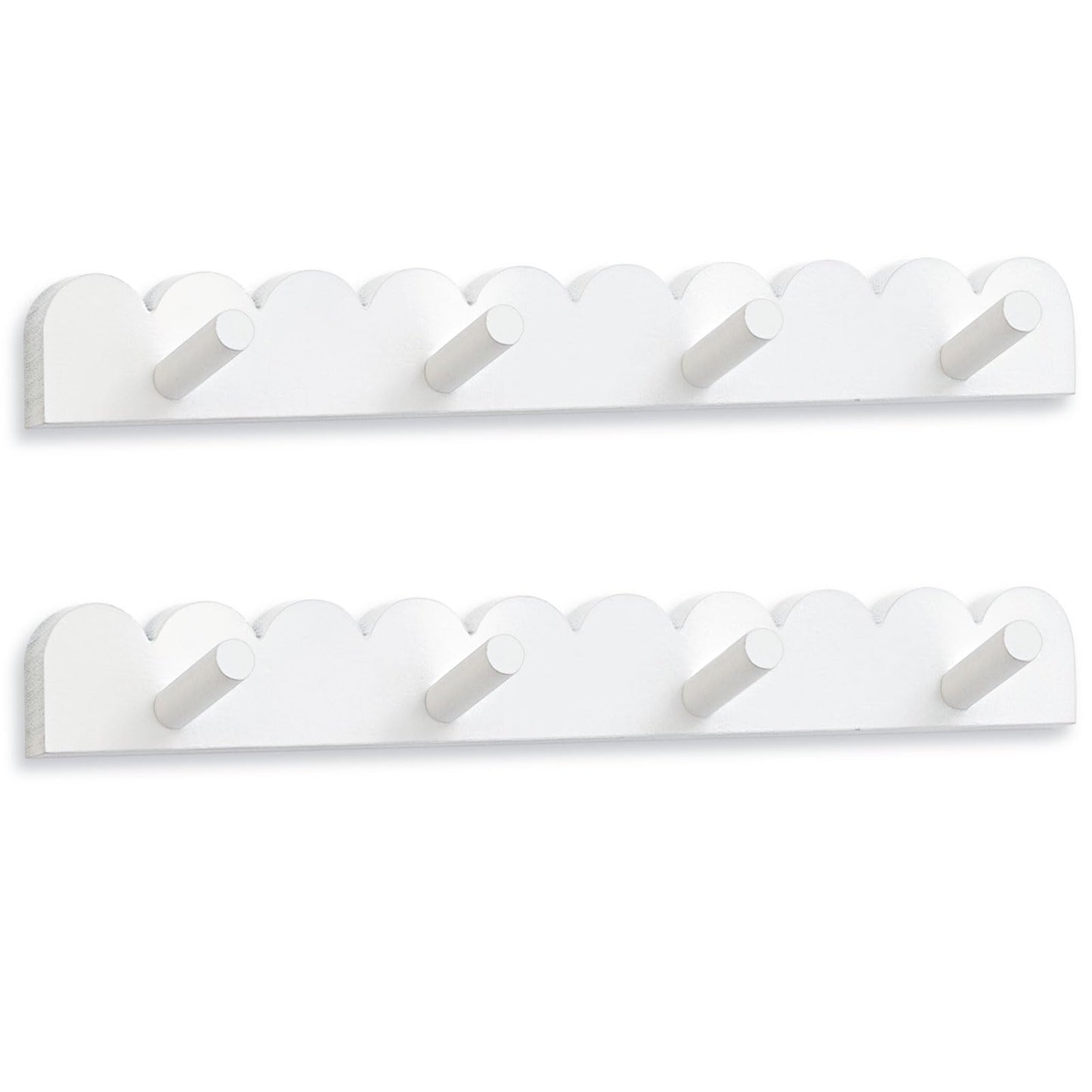 Leinuosen 2 Pack Scalloped Coat Rack Wall Mount Cute Nursery Wall Hook 16 Inch 8 Hooks Wood Backpack Hanger for Toddler Kids Clothes Hat Towel Keys Bathroom Classroom Playroom Nursery Decor