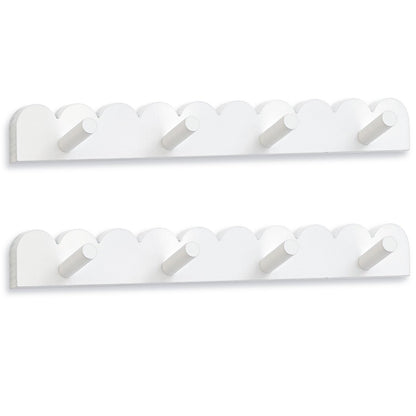Leinuosen 2 Pack Scalloped Coat Rack Wall Mount Cute Nursery Wall Hook 16 Inch 8 Hooks Wood Backpack Hanger for Toddler Kids Clothes Hat Towel Keys Bathroom Classroom Playroom Nursery Decor