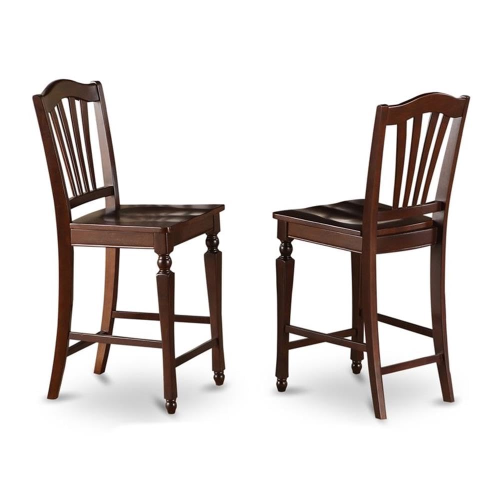 East West Furniture JACH3-MAH-W 3 Piece Counter Height Dining Table Set Contains a Round Wooden Table with Pedestal and 2 Kitchen Dining Chairs, 36x36 Inch, Mahogany