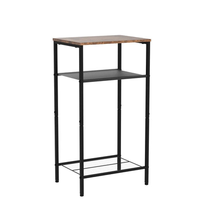 Hoctieon 2-Set 3 Tier End Table, Telephone Table Set of 2, Tall Side Table with Storage Set of 2, Small Nightstand for Small Spaces, Metal Frame, for Living Room, Bedroom, Sofa Couch, Rustic Brown