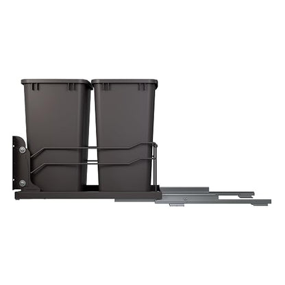 Rev-A-Shelf Double 35 Qt Pullout Trash Cans with Soft-Close for Under Kitchen Cabinets, Min Opening Width of 14.5", Orion Gray, 53WC-1835SCDM-213