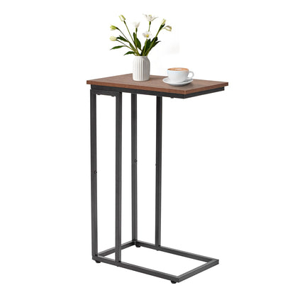 fusehome C-Shaped End Table, for Living Room, Bedroom, Small Spaces, TV Tray Couch Side Tables Laptop Table, Rustic Brown and Black