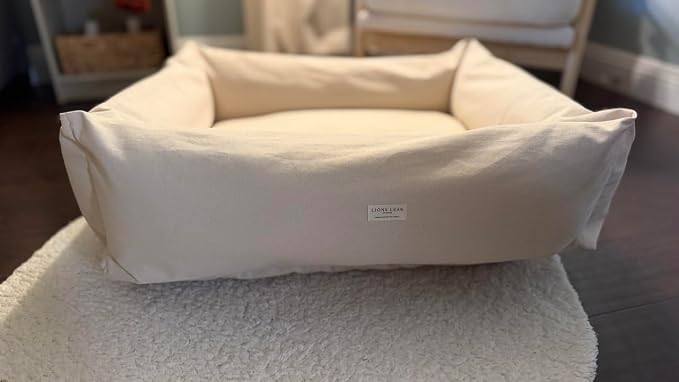 Rectangular Natural Cotton Canvas Dog Bed with Raw Cotton Insert – Eco Friendly Pet Bed with Removable Washable Cover, Breathable Cushion for Dogs & Cats (Natural, Large 36" × 24" × 8")
