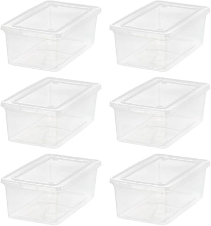 IRIS USA 6 Qt Storage Bins with Lids, 6-Pack Clear Plastic Storage Containers, Stackable Organization Boxes for Shoes, Crafts, Classroom Supplies & Household Storage