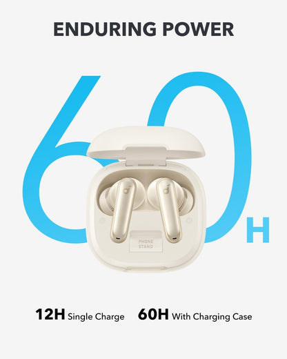 Soundcore P40i by Anker, Noise Cancelling Wireless Earbuds, Adaptive Noise Cancelling to Environments, Heavy Bass, 60H Playtime, 2-in-1 Case and Phone Stand, IPX5, Wireless Charging, Bluetooth 5.3