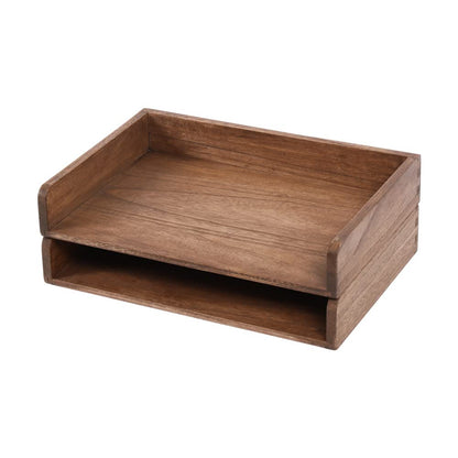 DDYURI Desktop File Trays Stackable Paper Tray for Letter/A4 Size Magazine - Wood Office Document Organizer Shelf - Wooden Folder Organization Rack Desk Tray Pack of 2 Dark(2CTP-DK)