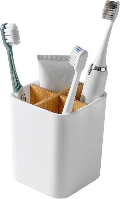 Bamboo Toothbrush Holder for Bathrooms, 4 Slots Toothbrush and Toothpaste