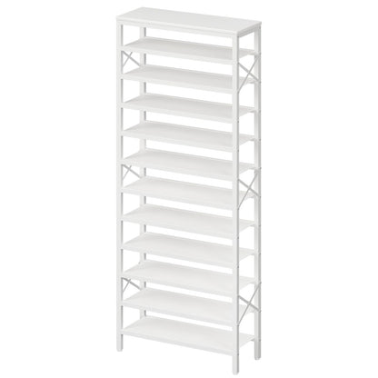 YATINEY 10-Tier Tall Shoe Rack and 12-Tier Tall Shoe Rack Organizer, Wooden Shoe Storage for Closet Holds 48 Pairs, Sturdy Shoe Shelf with X-Shaped Metal Support, for Entryway SS210BR-SS212WW