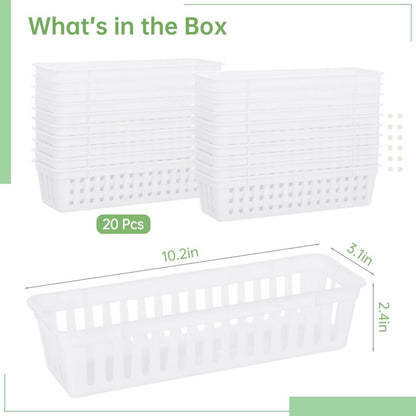 Lnrueg 20 PCS Classroom Storage Baskets, 10.2 x 3.1 x 2.4 inches,Plastic Classroom Pencil Organizers, Pencil and Pen Organizer Baskets, Durable PP Storage Trays for Home School Office Supplies
