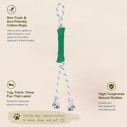 Green Sheep Tug & Enrichment Dog Toy, Interactive Rope Bone Toy with Removable Cotton Rope, Treat Dispensing Natural Rubber Dental Chew Toy for Medium and Large Dogs, Green