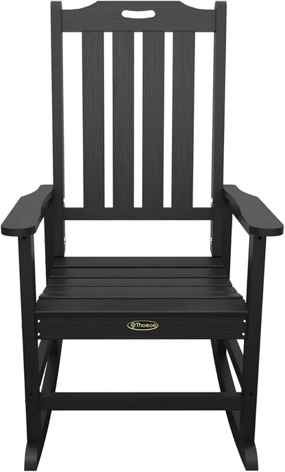 Oversized Rocking Chair, Outdoor Rocking Chair for Adults, All Weather Resistant Porch Rocker for Lawn Garden, Black