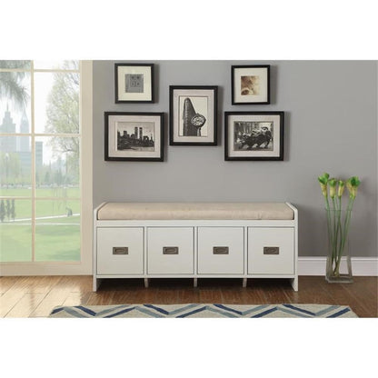 Acme Berci Wooden Upholstered Bench with Removable Cushion in Beige and White