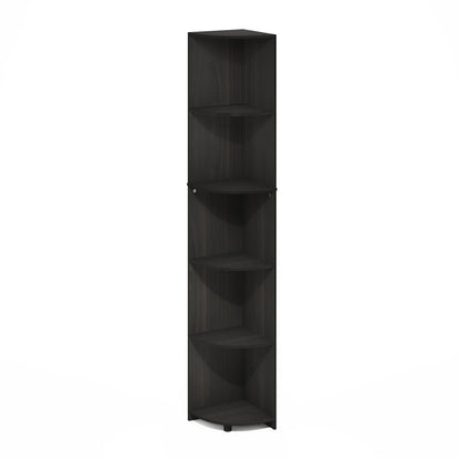 Furinno ECON Corner Shelf, 5-Tier Corner Book Shelf, Storage Shelves, Display Rack, Bookshelf, for Organization and Storage, Living Room, Home Office, Espresso
