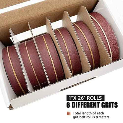 Emery Cloth Roll, 6 Grits Abrasive Sandpaper Rolls Assorted Sand Paper with Dispenser for Woodworking Automotive Metal Polishing, 80 150 240 320 400 600 Grits Per Roll 8 Meters