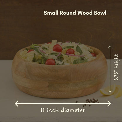 Round Wood Salad Bowl Set, Mango Wood, Small 11 Inch and Large 13 Inch, Natural Finish, Serving Bowls for Fruits and Salads (Set of 2)