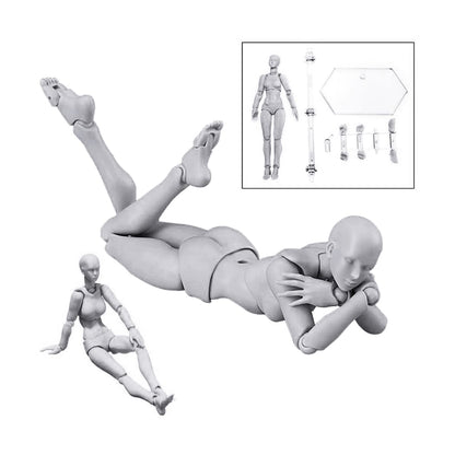 Haniforever Artists Manikin Art Mannequin Figures Supplies Drawing Tools,Small Drawing Figure Model for Sketching,Painting,Action Figures Male+Female Set(Grey)