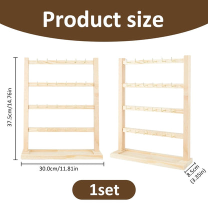 SUPERFINDINGS 4 Tier Wooden Earring Display Stand Keychain Display Stand with 24 Gold Hooks Rack Earring Cards Organizer with Trays for Retail Counter Home Entryway Keychain Necklace Bracelet