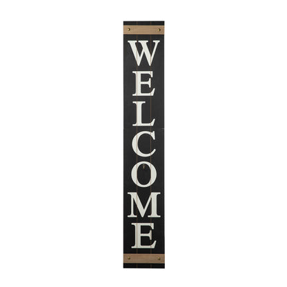 Glitzhome 5ft H Wooden Welcome Sign with 4 Interchangeable Wreaths - Spring/Patriotic/Fall/Christmas Floral Wreaths, Farmhouse Hang/Lean Wall Decor for Front Door, Porch, Yard - Solid Wood, Style3