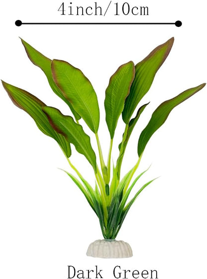2pcs Set Green Artificial Plant Fish Tank Decor Aquarium Decorations Betta Leaf pad Hammock 8inch Silk/Plastic Plant Goldfish Fish Bowl Small Tank Plants (Green-2pcs-Set)