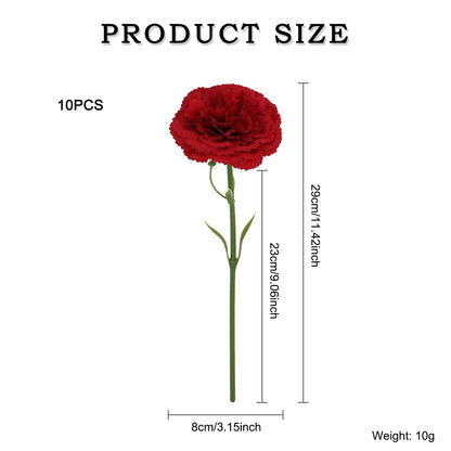 10 Pcs Artificial Carnation Flowers for Wedding Bridal Bouquets Home Table Centerpieces Decor Floral Arrangements Supplies (Red)