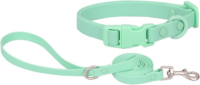 Ovale Waterproof Dog Collar Leash Combo Set, Durable and Easy to Clean, for Small Dogs.(S, Light Green)