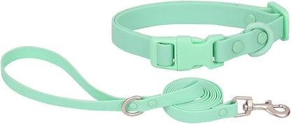Ovale Waterproof Dog Collar Leash Combo Set, Durable and Easy to Clean, for Small Dogs.(S, Light Green)