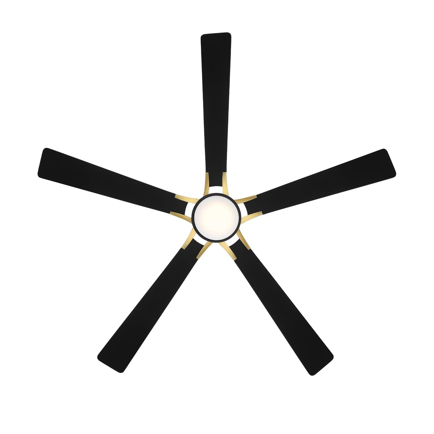 Rotary Indoor and Outdoor 5-Blade 65in Smart Home Ceiling Fan in Matte Black Soft Brass with 2700-3000-4000-5000K Selectable LED Light Kit and Remote Control works with iOS or Android WAC App