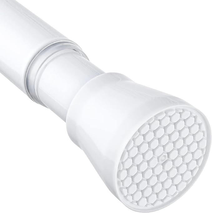MEXAU Shower Curtain Rod 45-77 Inch White Shower Rod 7/8" Tension Curtain Rod Adjustable Curtain Rods No Drilling Shower Tension Rod Shower Curtain Tension Rod for Bathroom Windows Doorways