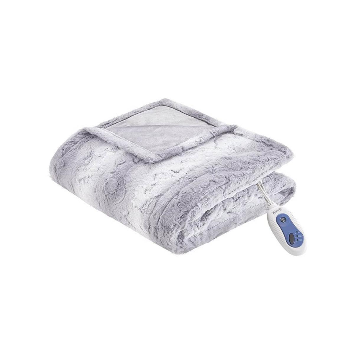 Beautyrest Zuri Reversible Faux Fur to Mink Electric Blanket, Auto Shut Off, Virtually Zero EMF, Multi Heat Setting, UL Certified, Machine Washable, Natural Marble Throw 50x70