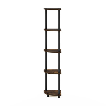 Furinno TURN-N-TUBE Corner Shelf, 5-Tier Corner Bookshelf, Open Storage Shelves, for Organization and Storage, Living Room, Home Office, Garage, Bedroom, Amber Pine