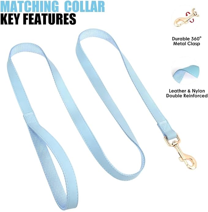 PET ARTIST Soft PU Leather Dog Collar and Leash Set, Bright & Stylish 5FT PU Leather Leash and Collar Set, Durable Pet Collars with Quick Release Metal Buckle for Large Dogs,Blue,L(16-27")