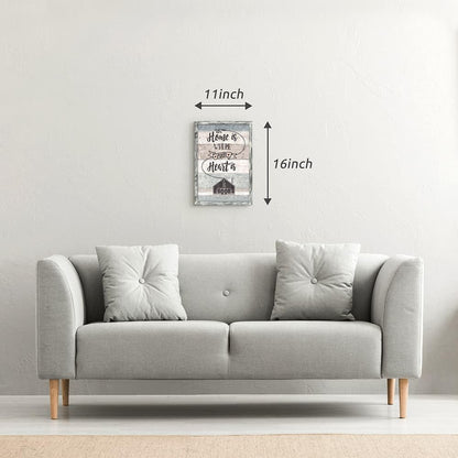 Positive Home Quotes Wall Art: Framed Inspirational Saying Wooden Picture Print Artwork Motivational Sweet Home Sign Painting Decor for Bedroom Living Room