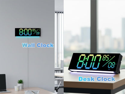 11-Inch LED Digital Wall Clock with RGB Flowing Light, Seconds,Date,Time,Temperature｜Large Clear Display, Countdown Timer,Dual Alarms,Remote Control｜Silent Modern Clock for Bedroom, Living Room,Office