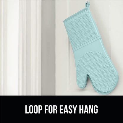 GORILLA GRIP BPA-Free Soft Silicone Oven Mitts and Pot Holders Sets, Heat Resistant Waterproof Cooking Gloves, Thick Cotton Lining, Flexible Gripping for Baking Grilling, Kitchen Trivets, Turquoise