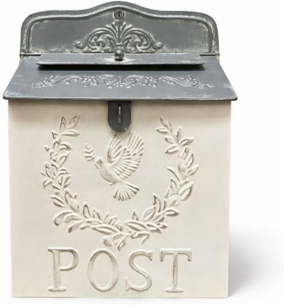 I Vintage Style Post Box I Nostalgic Charm Home Decor I Farmhouse Design I 15.9" Height x 11" Wide (White Rectangular Bird)