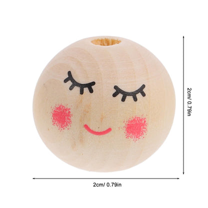 KALLORY 50pcs Smiling Face Wooden Beads 20mm Wood Spacer Loose Beads Doll Head for DIY Bracelet Necklace Hair Jewelry Making Crafts