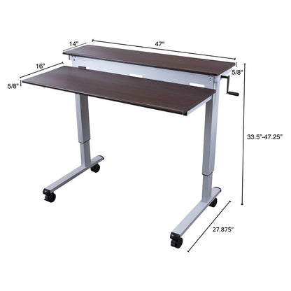 S STAND UP DESK STORE Crank Adjustable Tier Standing Desk with Heavy Duty Steel Frame (Silver Frame/Dark Walnut Top, 48in Wide)