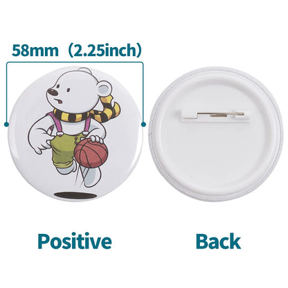 Happizza 200 Sets 58mm(2.25 in) Blank Pin Back Buttons Parts for Button Maker Machine 58mm, Round Badge Making Supplies, Includes Metal Cover, Plastic Button Back Cover, Clear Film&Blank Paper