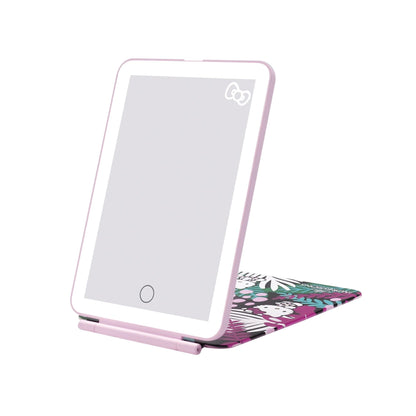 Impressions Vanity Hello Kitty Touch Pad Mini Tri-Tone Makeup Mirror with Printed Flip Cover and LED Strip, Travel Vanity Mirror with Touch Sensor Switch and USB Extension (White/Pink)