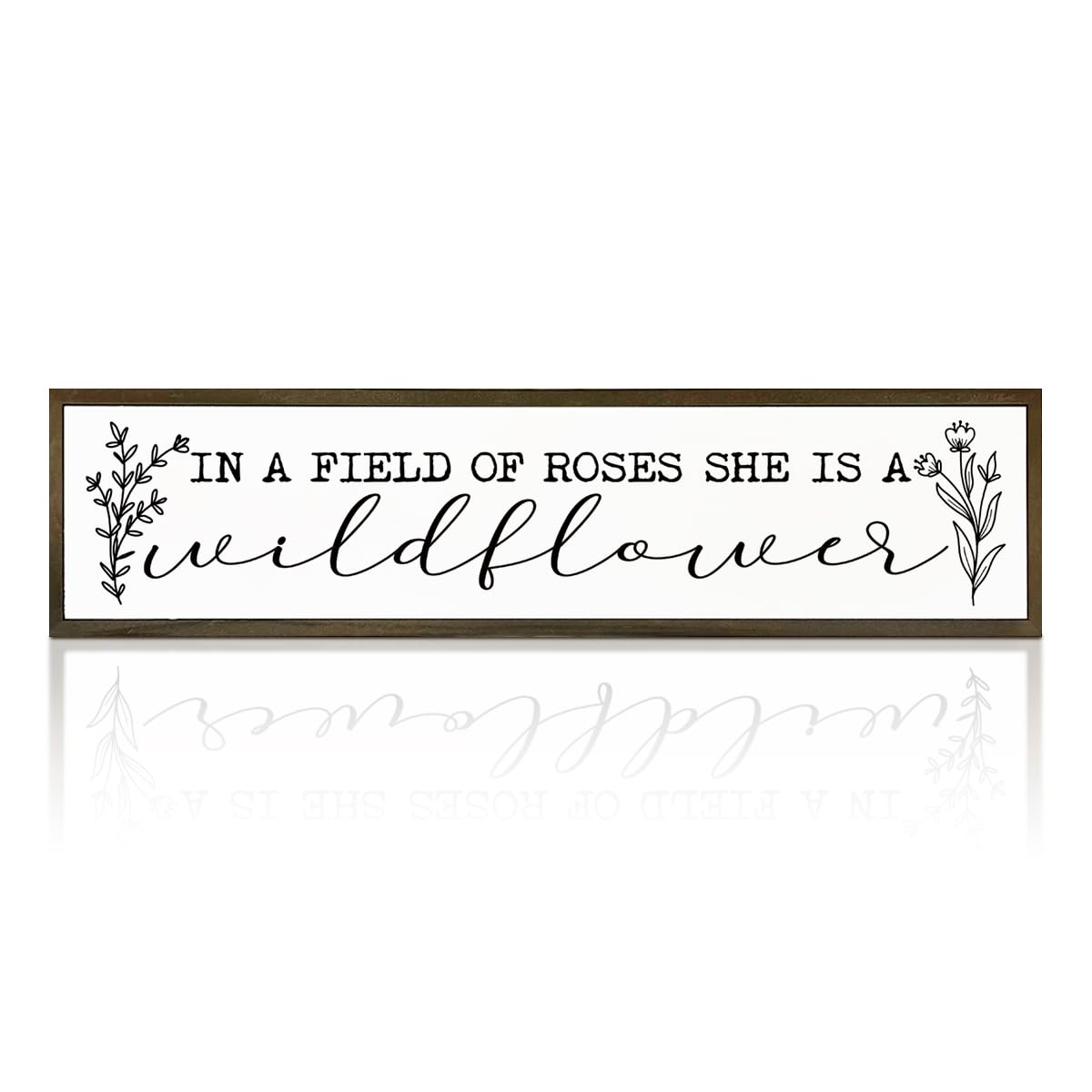 Inspirational Wood Sign, In A Field of Roses She is A Wildflower Sign, Bedroom Decoration for Wall, Girls Room Decor, Floral Home Decor, Decorative Wooden Wall Plaque 17.8x4x1.18 inches