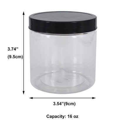 zmybcpack 12 Pack 16 oz Plastic Jars with Lids, Extra Labels, 1 Pen, Clear PET Seal Jar for Food Storage,Wide Opening Storage jar For Dry Food, Peanut, Powder, Kitchen & Craft Storage